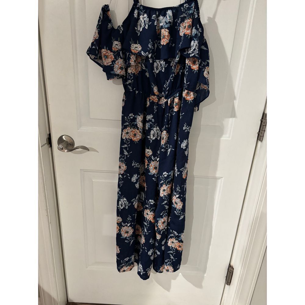 AS U WISH Navy Blue Floral‎ Overlay Jumpsuit Romper  Size M